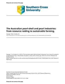 The Australian Pearl-Shell and Pearl Industries: from Resource Raiding to Sustainable Farming