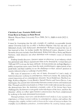 Christina Lane: Feminist Hollywood. from Born in Flames to Point Break Detroit: Waync Statt: Unin:Rsity Press 2000