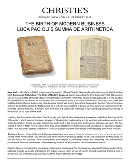 The Birth of Modern Business Luca Pacioli's Summa De Arithmetica