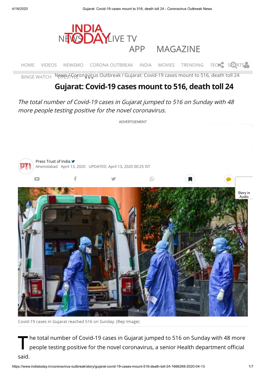 Gujarat: Covid-19 Cases Mount to 516, Death Toll 24 - Coronavirus Outbreak News