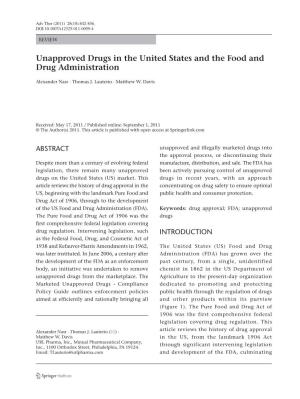 Unapproved Drugs in the United States and the Food and Drug Administration