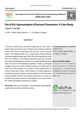 Eve & Evil. Hypnoanalysis of Demonic Possession. a Case-Study