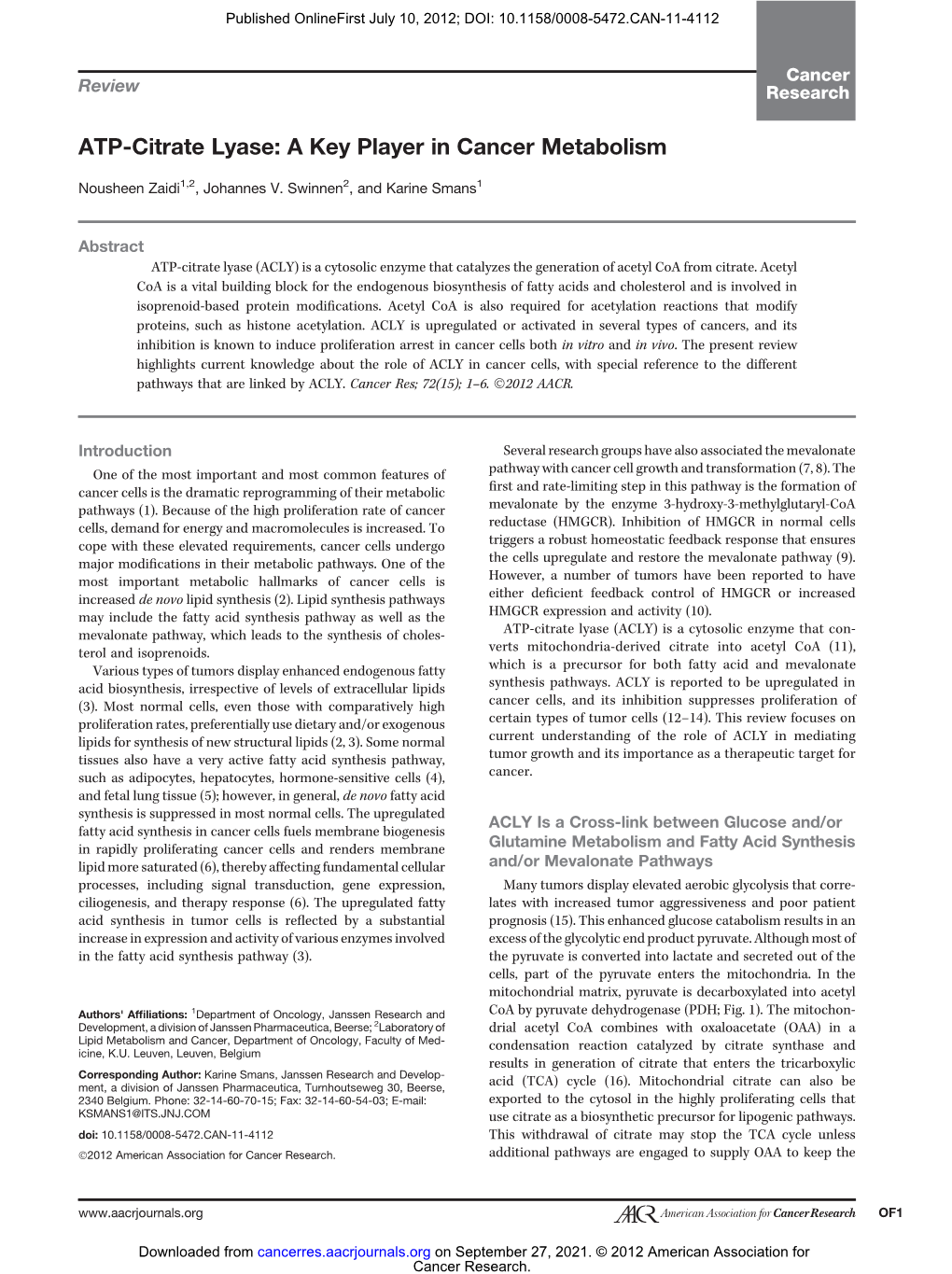 ATP-Citrate Lyase: a Key Player in Cancer Metabolism