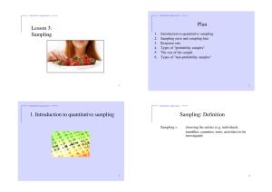 Lesson 3: Sampling Plan 1. Introduction to Quantitative Sampling Sampling: Definition