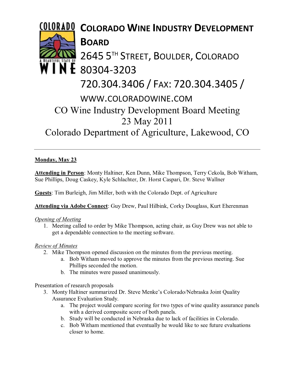 CO Wine Industry Development Board Agenda