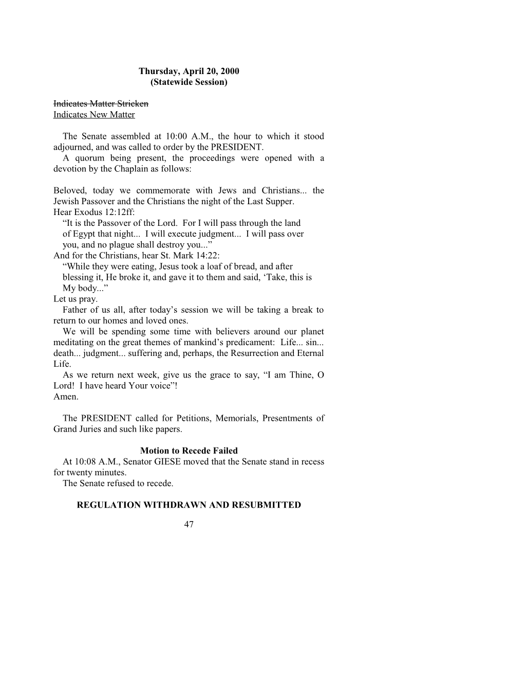 Senate Journal for Apr. 20, 2000 - South Carolina Legislature Online
