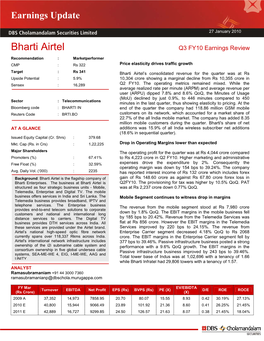 Bharti Airtel Q3 FY10 Earnings Review