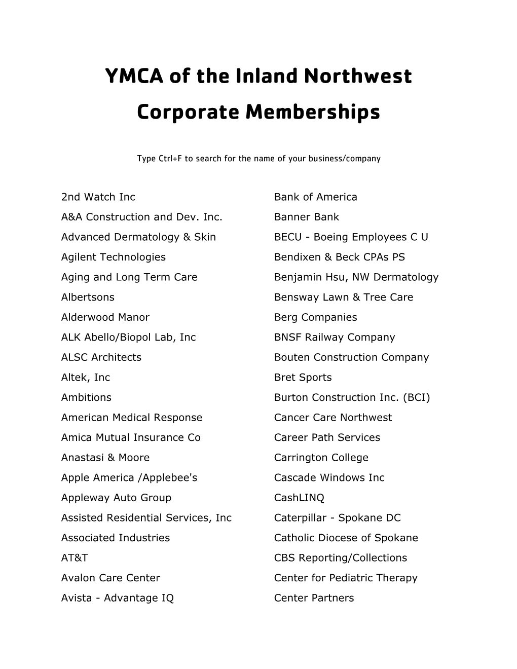 YMCA of the Inland Northwest Corporate Memberships