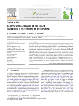 Behavioural Responses of the Lizard Pedioplanis L. Lineoocellata to Overgrazing