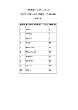 University of Madras Part-I Tamil and Other Languages