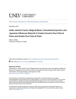 Andre Jolivet's Fusion: Magical Music, Conventional Lyricism, and Japanese Influences Network Ot Create Concerto Pour Flute Et Piano and Sonate Pour Flute Et Piano