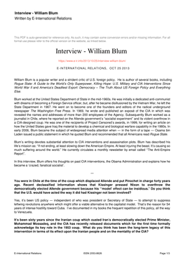 Interview - William Blum Written by E-International Relations
