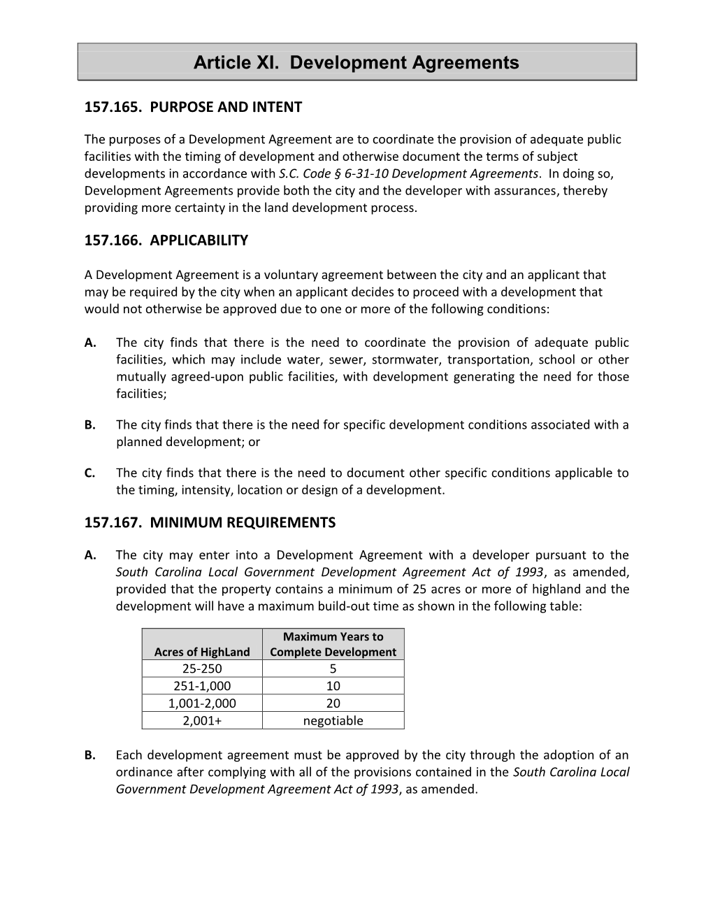 Article XI. Development Agreements