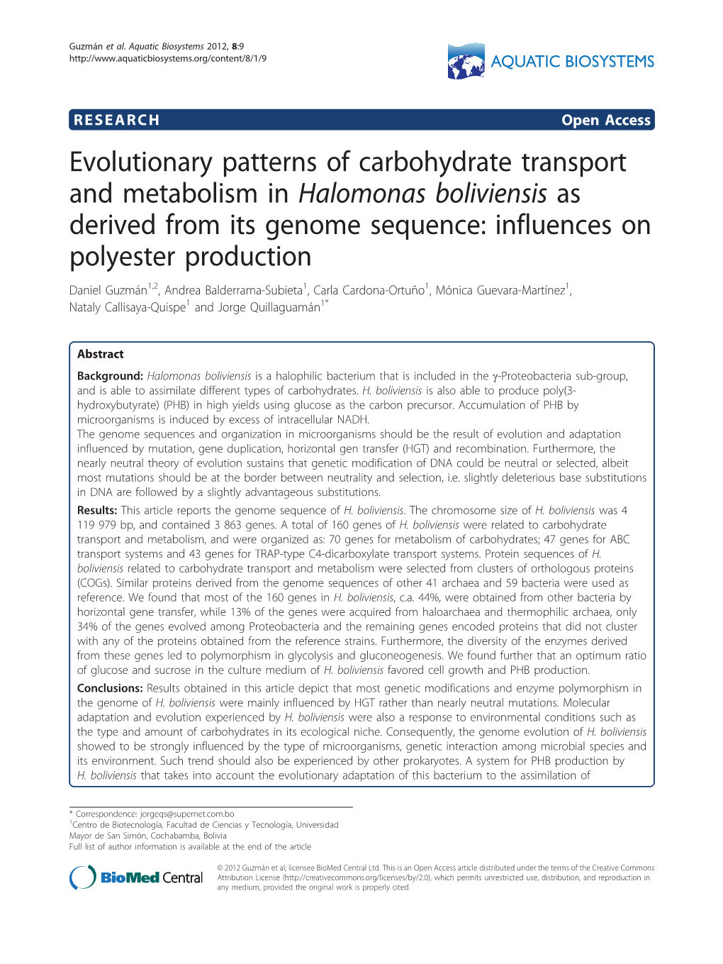 Evolutionary Patterns of Carbohydrate Transport and Metabolism in Halomonas Boliviensis As Derived from Its Genome Sequence