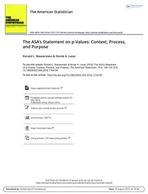 The ASA's Statement on P-Values: Context, Process, and Purpose