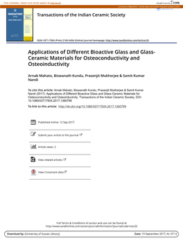 Applications of Different Bioactive Glass and Glass- Ceramic Materials for Osteoconductivity and Osteoinductivity