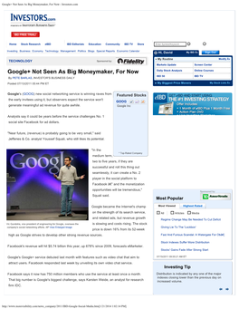 Google+ Not Seen As Big Moneymaker, for Now - Investors.Com