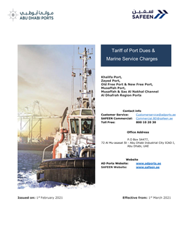 Tariff of Port Dues & Marine Service Charges