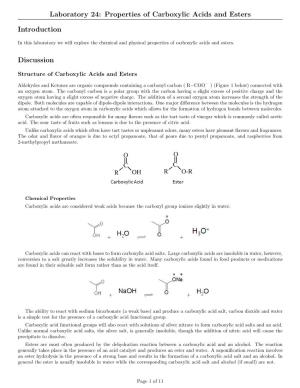 Laboratory 24: Properties of Carboxylic Acids and Esters Introduction Discussion