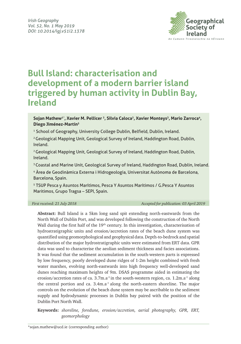 Characterisation and Development of a Modern Barrier Island Triggered by Human Activity in Dublin Bay, Ireland