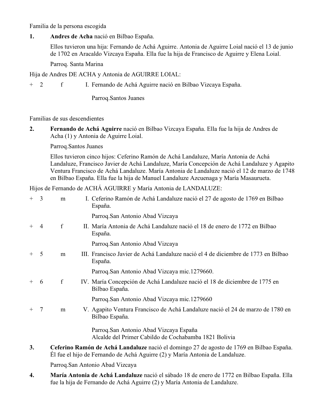 Descendientes De Andres De Acha Y Antonia De Aguirre Loial