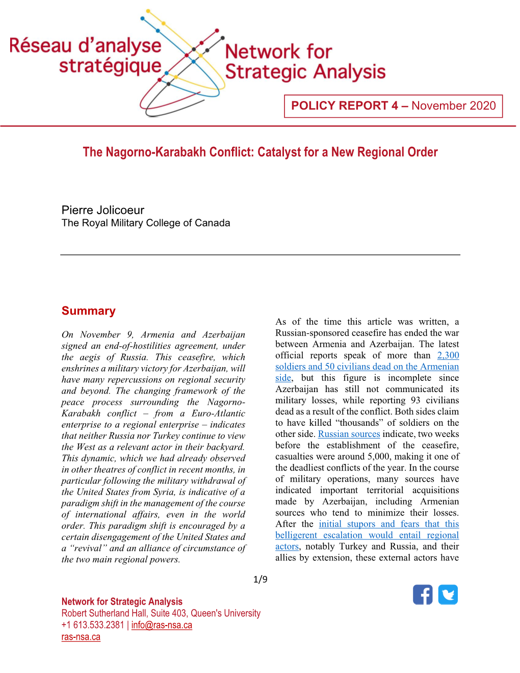 The Nagorno-Karabakh Conflict: Catalyst for a New Regional Order