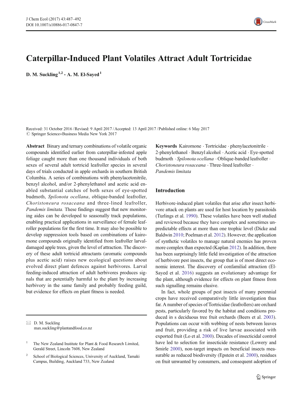 Caterpillar-Induced Plant Volatiles Attract Adult Tortricidae