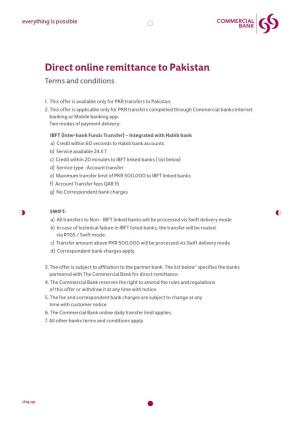 Direct Online Remittance to Pakistan Terms and Conditions