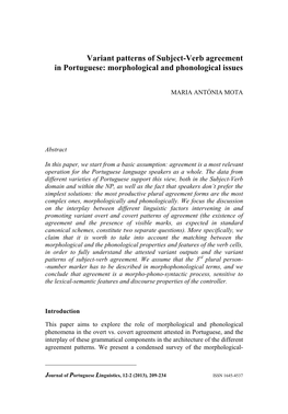Variant Patterns of Subject-Verb Agreement in Portuguese: Morphological and Phonological Issues