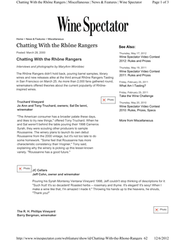Chatting with the Rhône Rangers | Miscellaneous | News & Features | Wine Spectator Page 1 of 3
