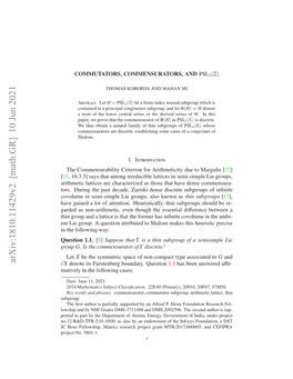 Arxiv:1810.11429V2 [Math.GR] 10 Jun 2021 Rjc O 5801-1