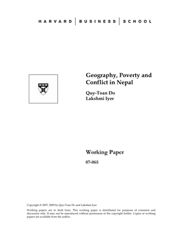 Geography, Poverty and Conflict in Nepal Working Paper