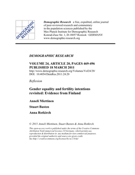 Gender Equality and Fertility Intentions Revisited: Evidence from Finland