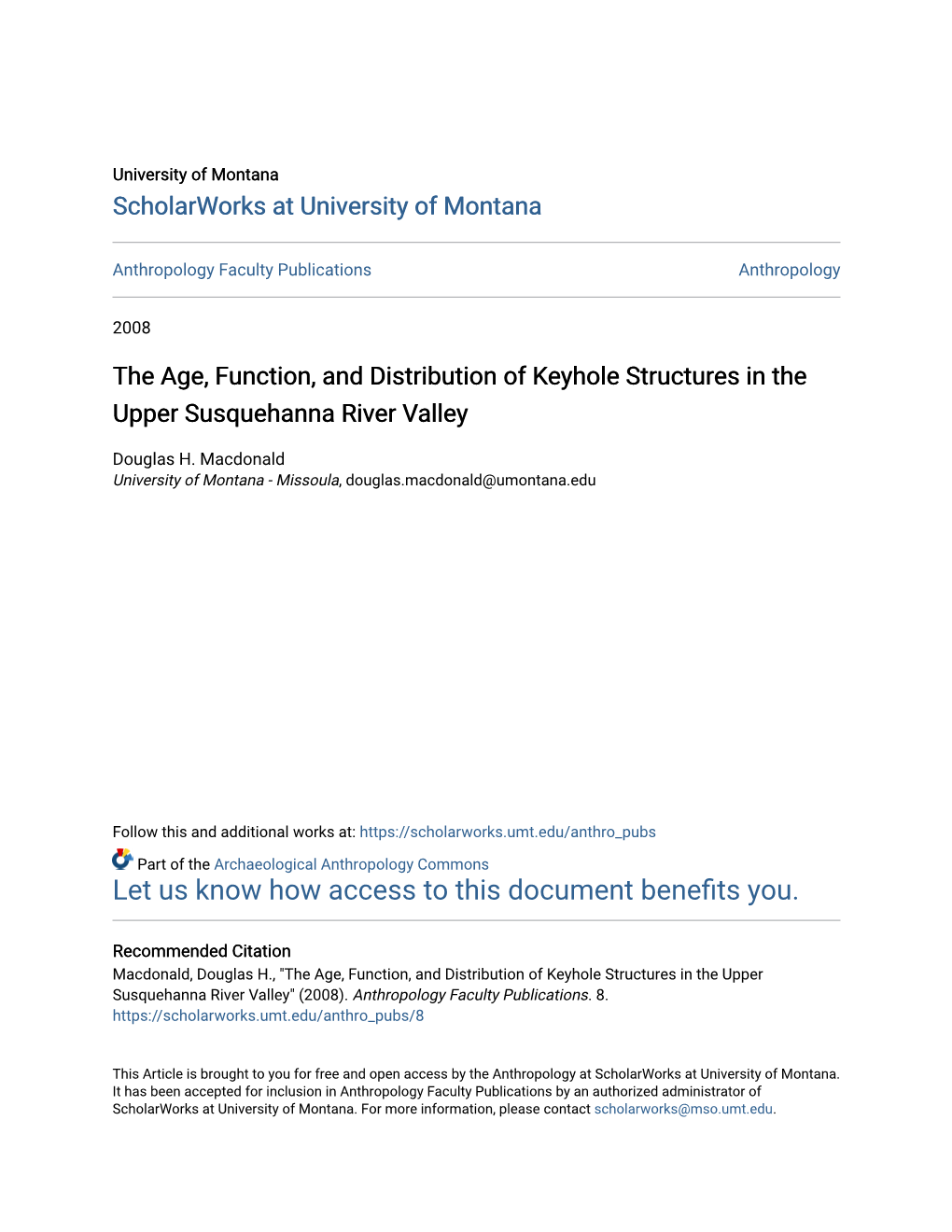 The Age, Function, and Distribution of Keyhole Structures in the Upper Susquehanna River Valley