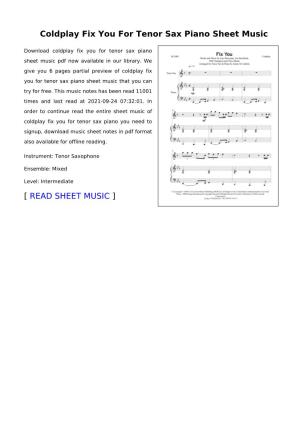 Sheet Music of Coldplay Fix You for Tenor Sax Piano You Need to Signup, Download Music Sheet Notes in Pdf Format Also Available for Offline Reading