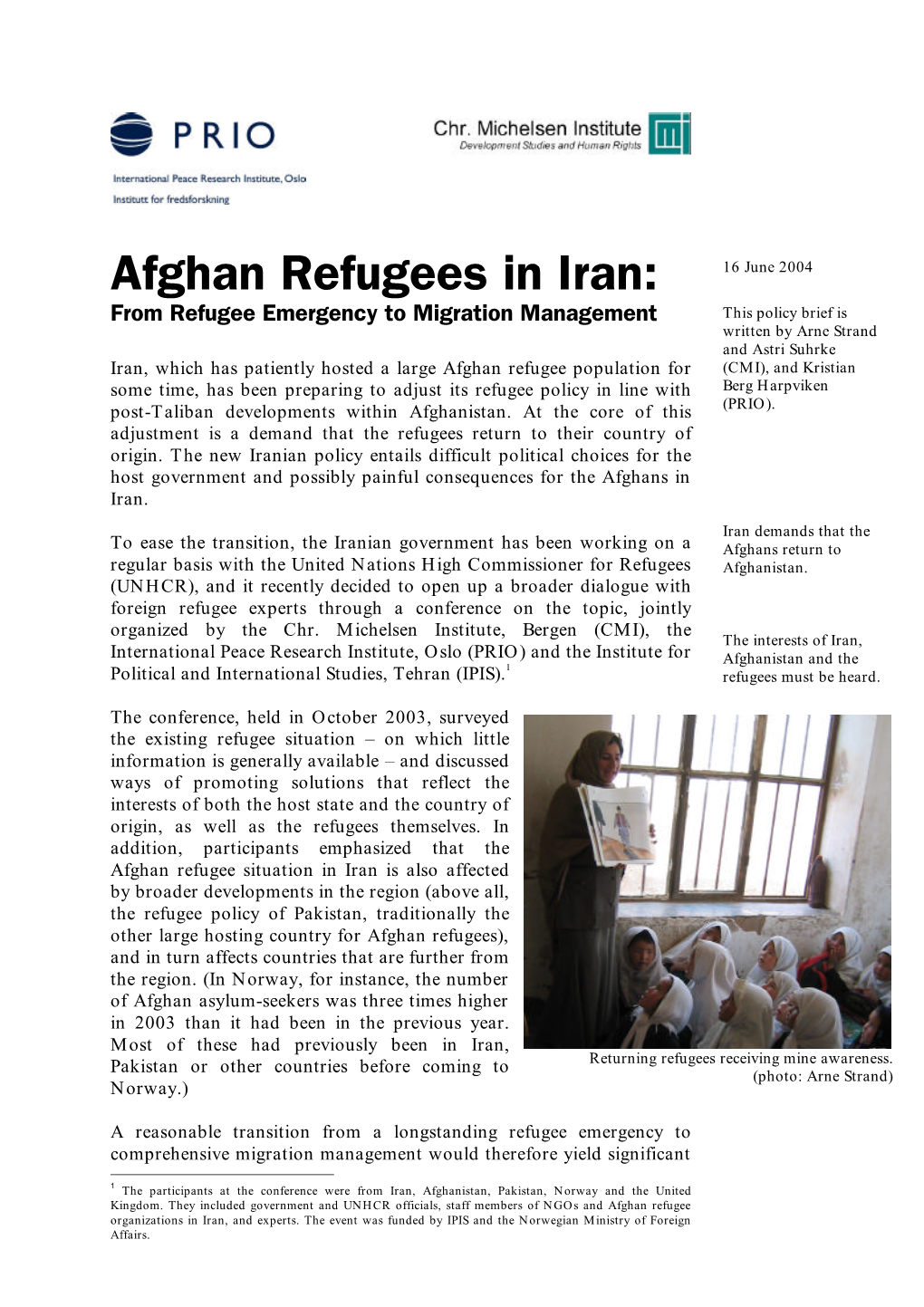 Afghan Refugees in Iran: from Refugee Emergency to Migration