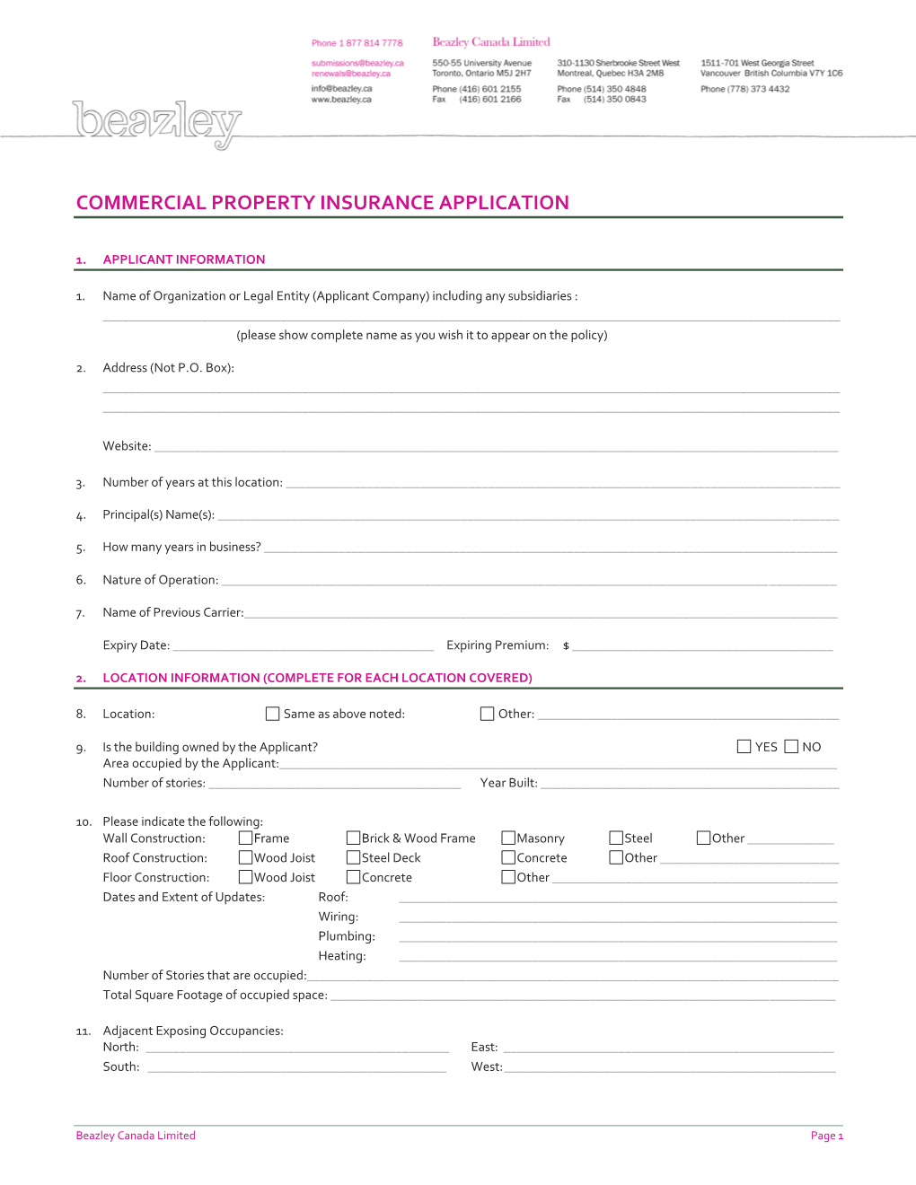 Commercial Property Insurance Application