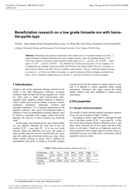 Beneficiation Research on a Low Grade Linnaeite Ore with Hema-Tite-Pyrite Type