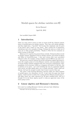 Moduli Spaces for Abelian Varieties Over C