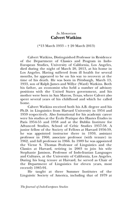 In Memoriam Calvert Watkins