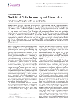 The Political Divide Between Lay and Elite Atheism Richard Cimino*, Christopher Smith† and Gerrit Cziehso‡