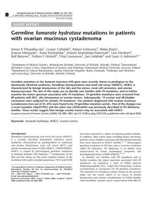 Germline Fumarate Hydratase Mutations in Patients with Ovarian Mucinous Cystadenoma