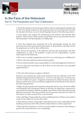 In the Face of the Holocaust Part III
