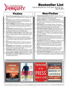 Bestseller List Top 10S from the New York Times Book Review June 29, 2019