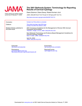 Results of Cervical Cytology the 2001 Bethesda System: Terminology For