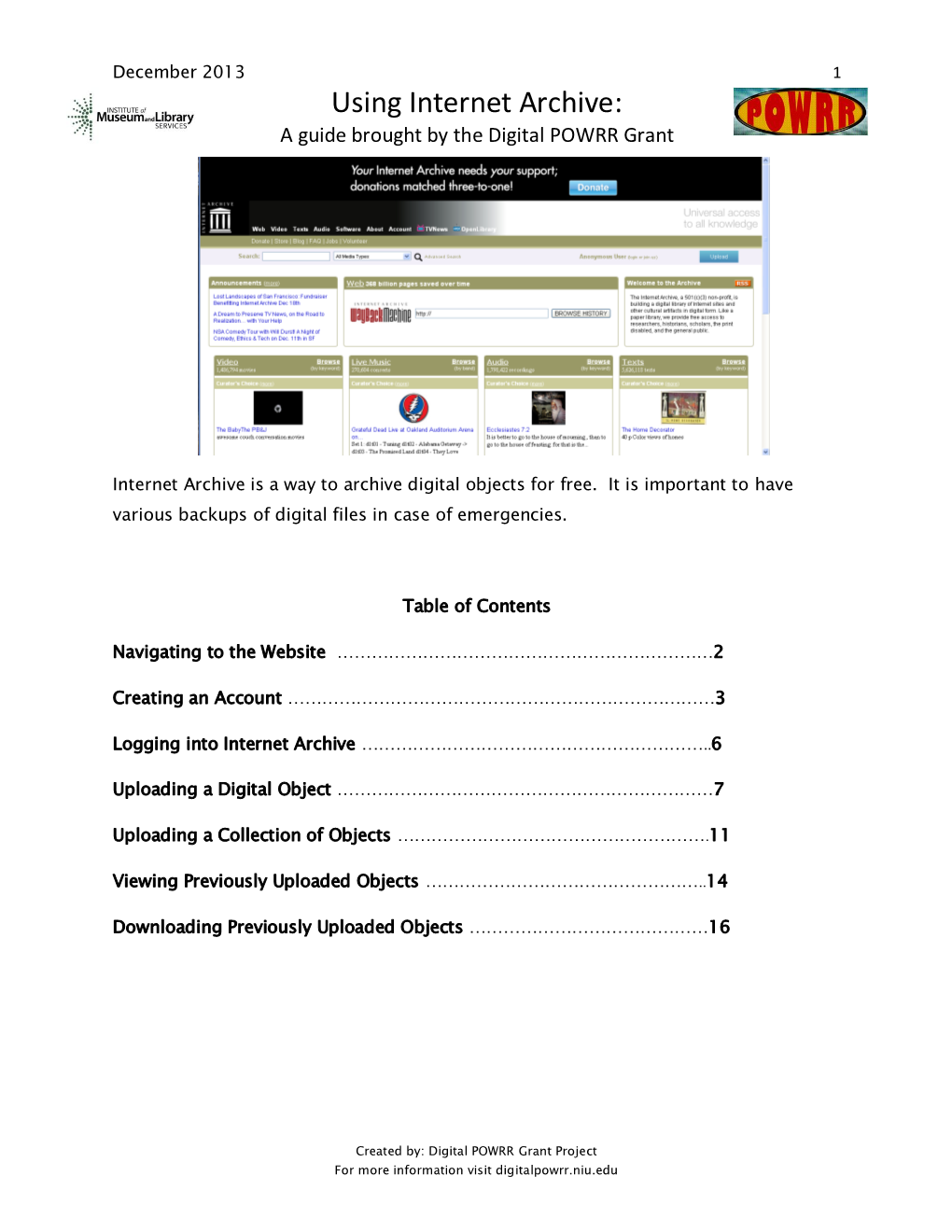 Using Internet Archive: a Guide Brought by the Digital POWRR Grant