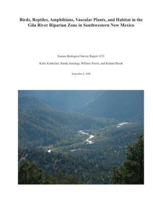 Birds, Reptiles, Amphibians, Vascular Plants, and Habitat in the Gila River Riparian Zone in Southwestern New Mexico