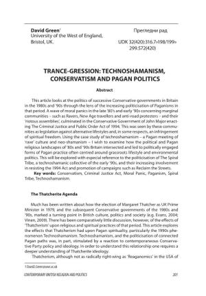 Technoshamanism, Conservatism and Pagan Politics