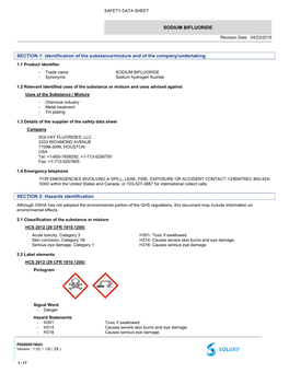 SODIUM BIFLUORIDE SECTION 1: Identification of the Substance/Mixture and of the Company/Undertaking SECTION 2