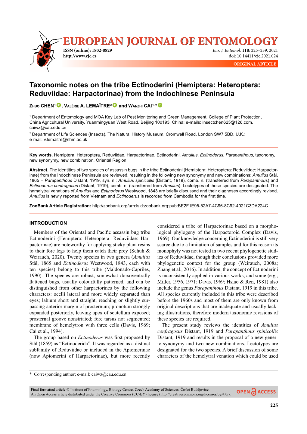 Hemiptera: Heteroptera: Reduviidae: Harpactorinae) from the Indochinese Peninsula